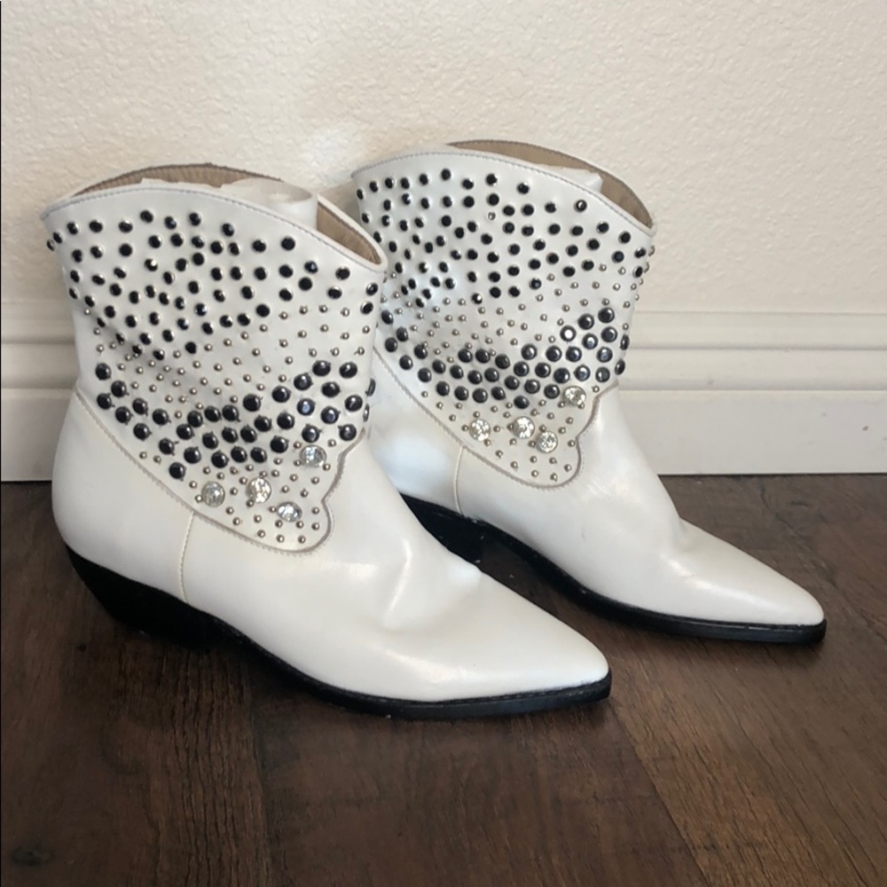 White ankle boots with straps